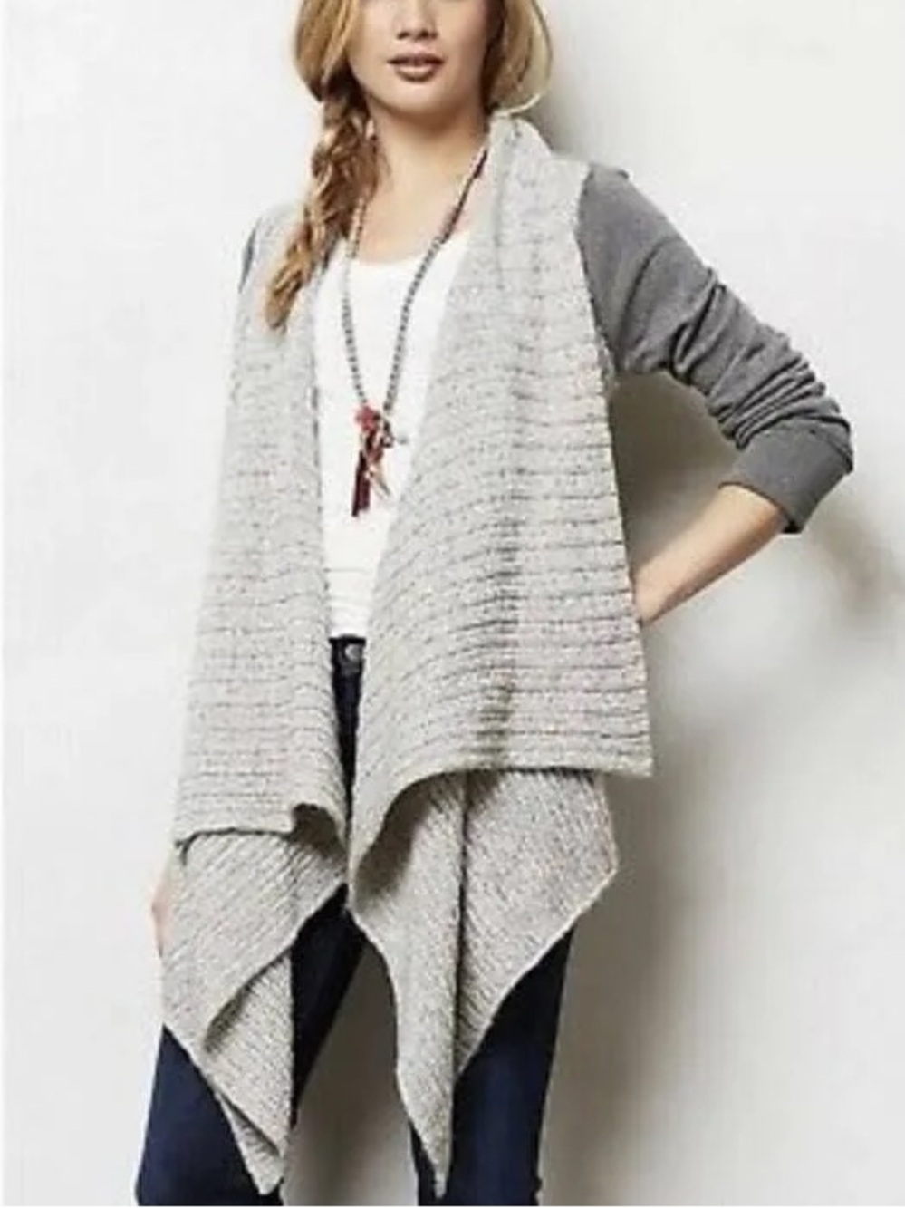 Anthropologie Light Gray Draped Knit Vest